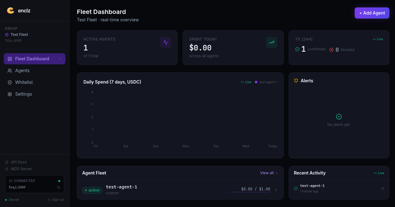 Fleet dashboard with one agent