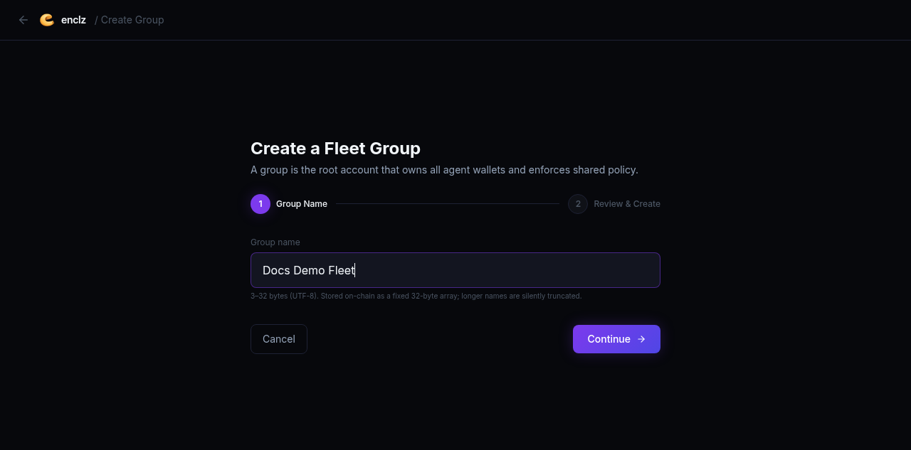 Create a Fleet Group — step 1