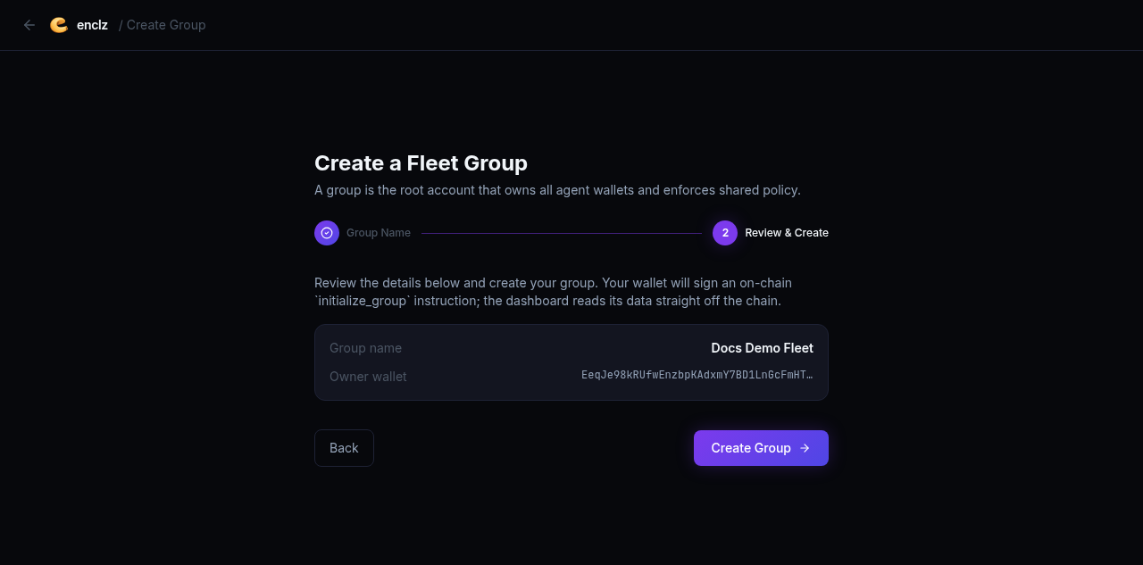 Create a Fleet Group — step 2 review
